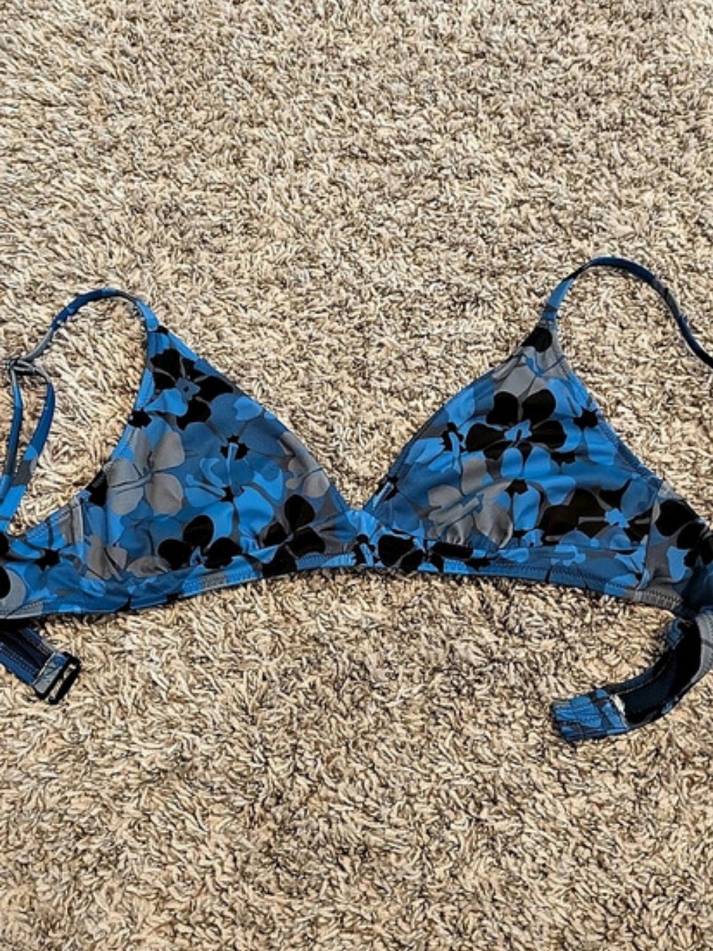 Floral Triangle Bikini Top in Blue & Black
